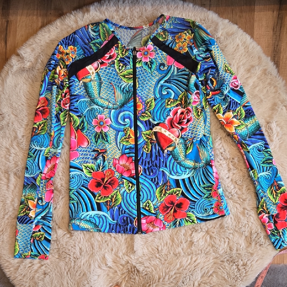EUC Luli Fama Inked Babe Floral Jacket